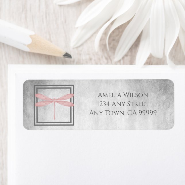 Pink Dragonfly Return Address Label (Insitu)