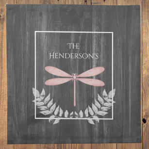 Pink Dragonfly Rustic Cloth Napkin