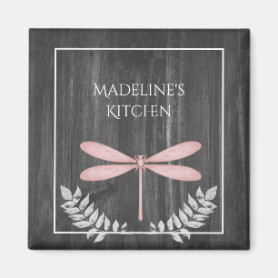Pink Dragonfly Rustic Magnet