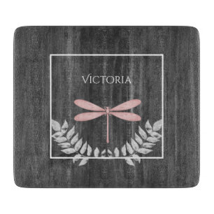 Pink Dragonfly Rustic Personalized  Cutting Board