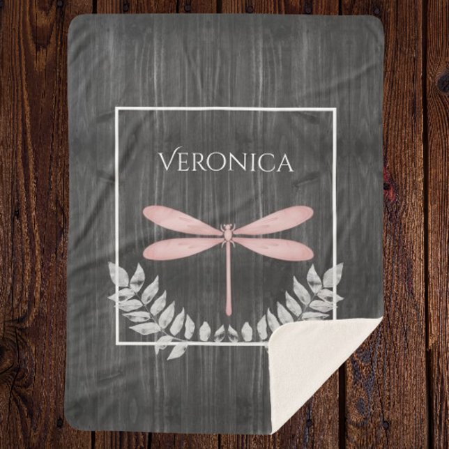 Pink Dragonfly Rustic Personalized Sherpa Blanket (Pink Dragonfly Rustic Personalized Sherpa Blanket)