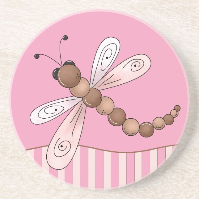 Pink Dragonfly Sandstone Coaster (Front)