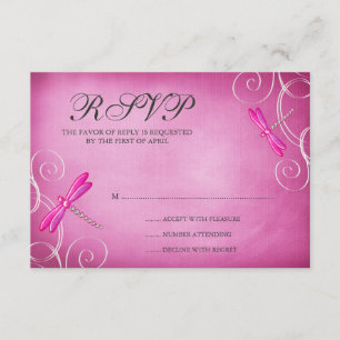Pink Dragonfly Swirls Wedding RSVP Response Card
