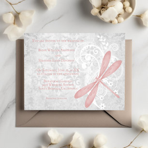 Pink Dragonfly Wedding Invitation