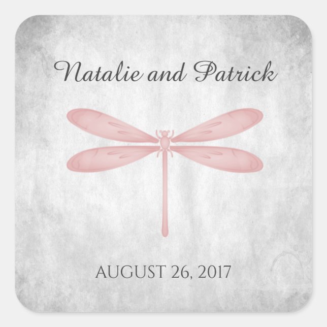 Pink Dragonfly Wedding Stickers (Front)