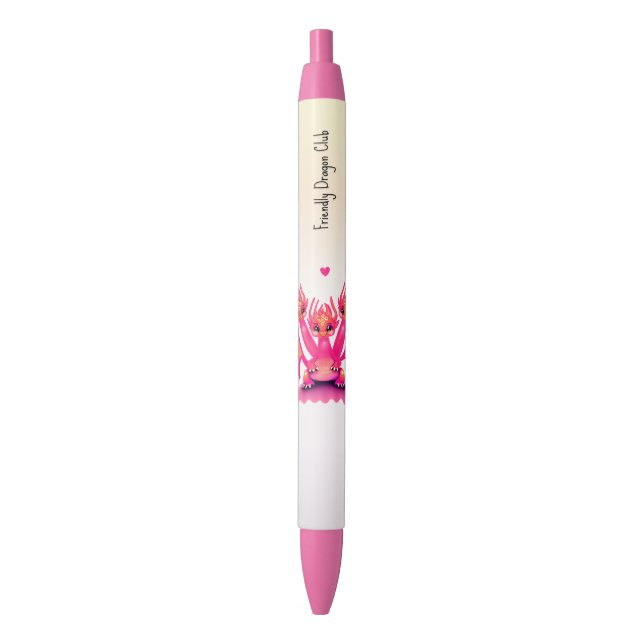 Pink dragons black ink pen (Front Vertical)