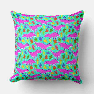 Pink Dragons Over Dark Aqua Design Throw Pillow