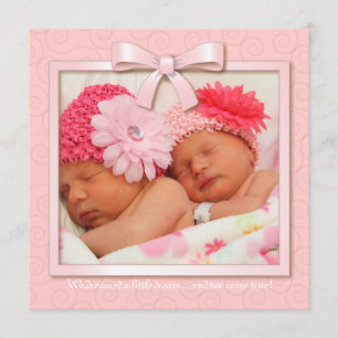Pink Dream Twin Girl Baby Photo Faire-part de nais