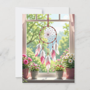 Pink Dreamcatcher and Plants Window Postcard