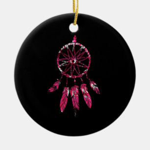 Pink Dreamcatcher Feathers Native American Indian Ceramic Ornament