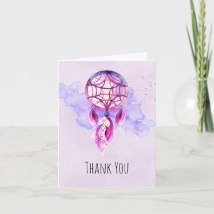 Pink Dreamcatcher On Purple Paint Splatter Thanks Thank You Card