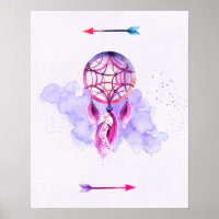 Pink Dreamcatcher On Purple Watercolor Splatter