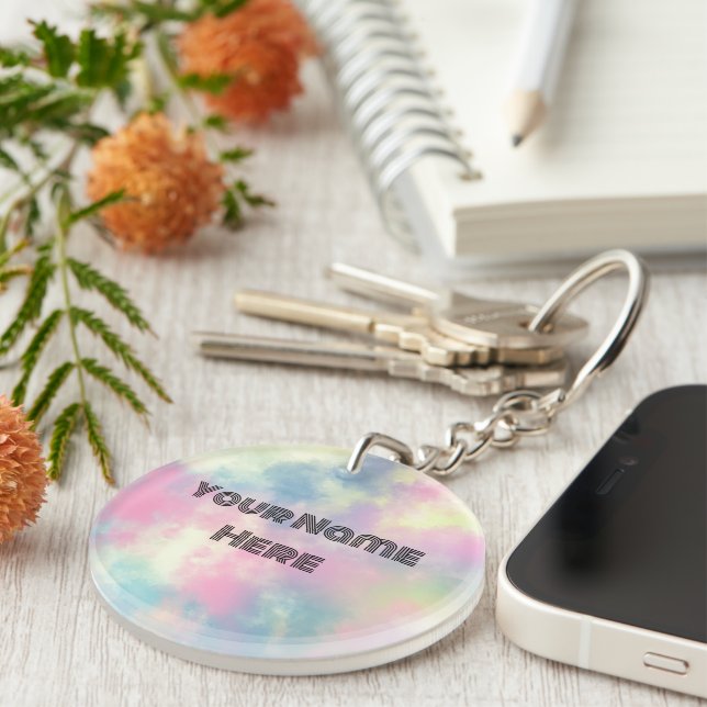 Pink Dreams Girly Cotton Candy Customized Keychain (Front Right)