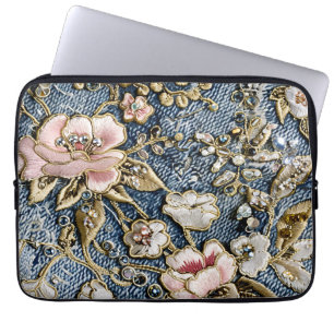Pink Dreams in Embroidered Jeans Style  Laptop Sleeve