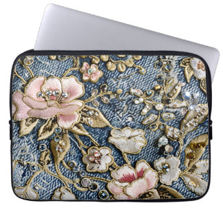 Pink Dreams in Embroidered Jeans Style Laptop Sleeve