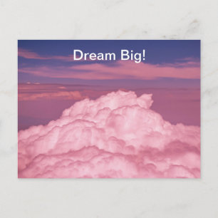 Pink dreamy aerial clouds postage stamp. postcard