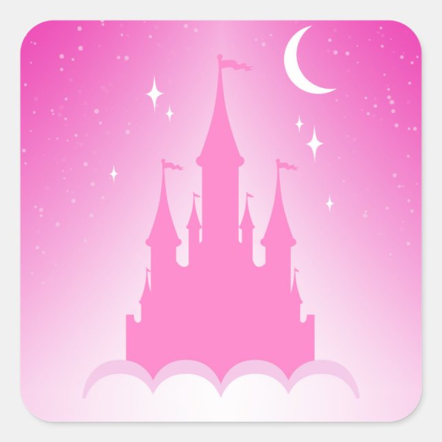 Pink Dreamy Castle In The Clouds Starry Moon Sky Square Sticker (Front)