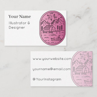 Pink Dreamy Lakefront Cabin - Minimalist Line Art Business Card