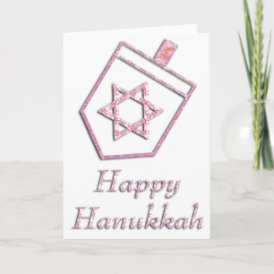 Pink Dreidel Happy Hanukkah Greeting Card 1