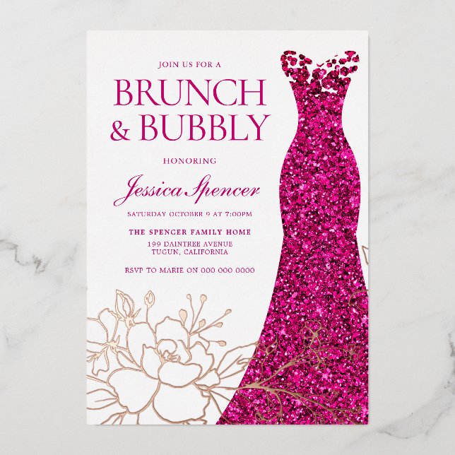 Pink Dress Brunch & Bubbly Bridal Shower Rose Gold (Front)
