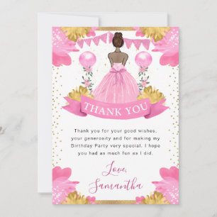 Pink Dress Dark Skin Princess Birthday Thank You Card