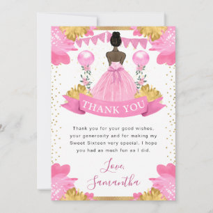 Pink Dress Dark Skin Princess Sweet 16 Thank You Card