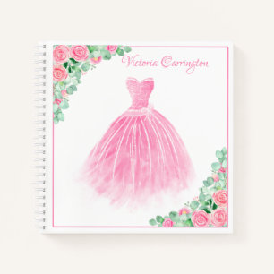 Pink Dress Floral Elegant Customized Script Notebook