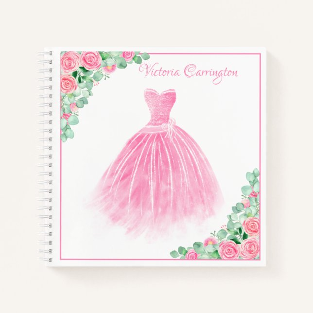Pink Dress Floral Elegant Customized Script Notebook (Front)