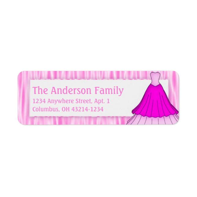 Pink Dress Girly Girl Return Address Labels (Front)