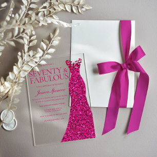 Pink Dress Seventy & Fabulous 70th Birthday Acrylic Invitations