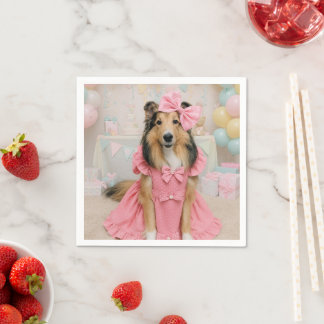 Pink Dress Sheltie Napkin
