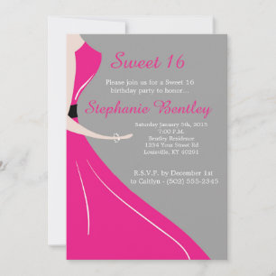 Pink Dress Silhouette Sweet 16 Birthday Invitation
