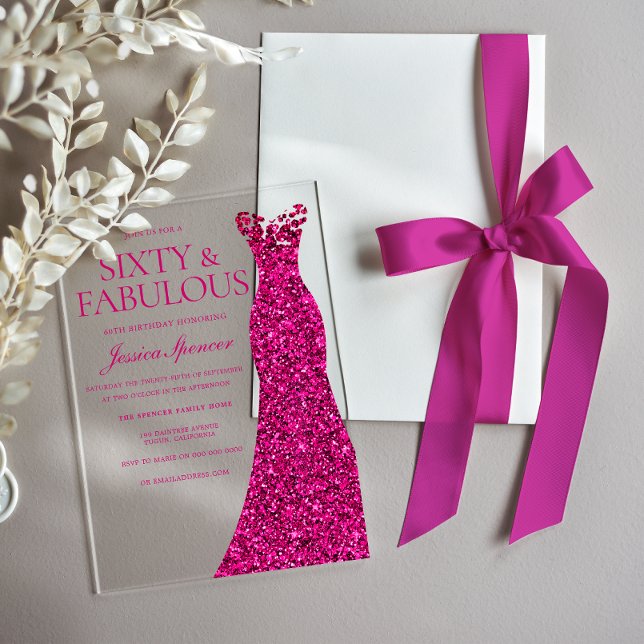 Pink Dress Sixty & Fabulous 60th Birthday Acrylic Invitations (Creator Uploaded)
