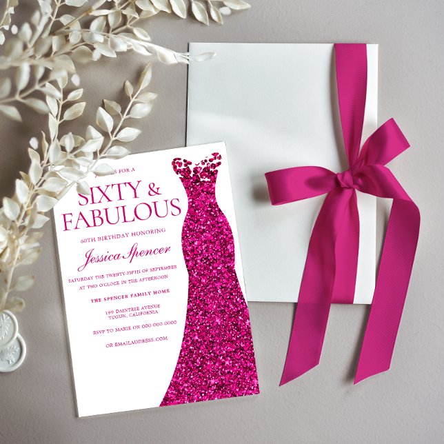 Pink Dress Sixty & Fabulous 60th Birthday Invitation (Creator Uploaded)