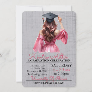 Pink Dress Watercolor Graduation Invitation