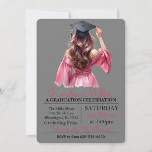 Pink Dress Watercolor Graduation Invitation