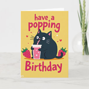 Pink Drink Cat Birthday Card