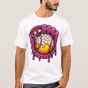Pink Drip Baseball Glove Sprinkles Art T-Shirt
