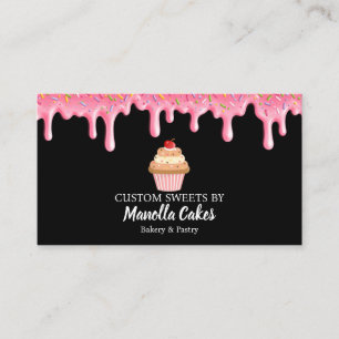 Pink drip cupcake pastry business card
