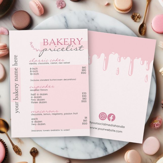 Pink Dripography Menu Bakery Tarifs (Créateur téléchargé)