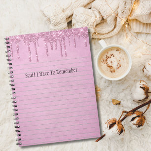 Pink Dripping Glitter Girly Personalized Notebook