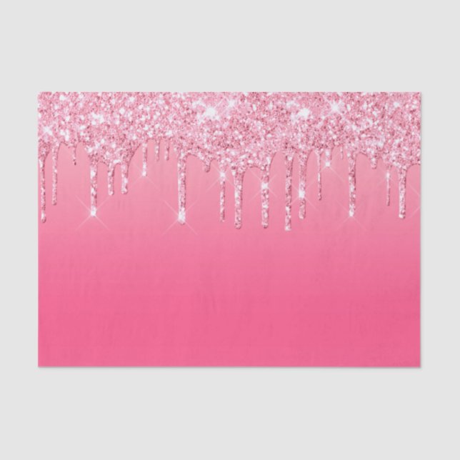Pink Dripping Glitter Girly Trendy Chic Bling Tiss Tissue Paper (Front)