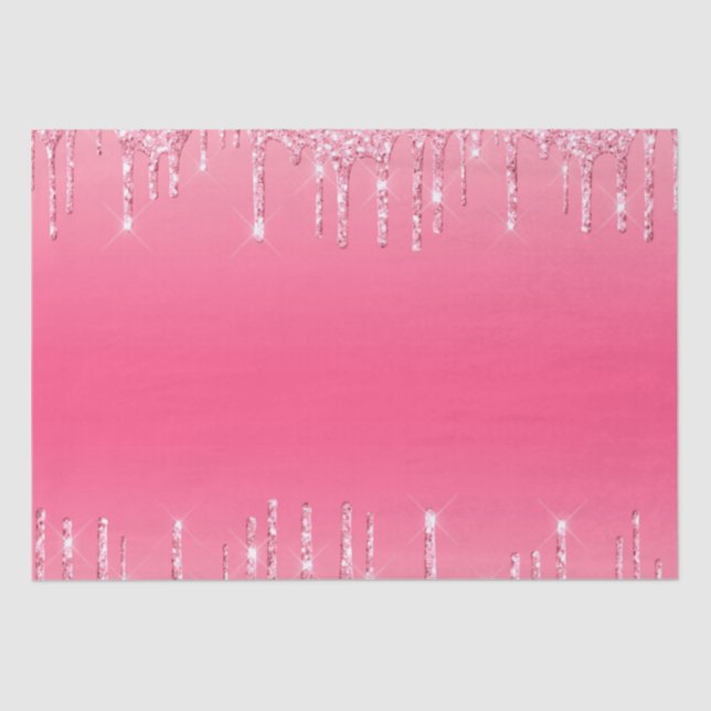 Pink Dripping Glitter Girly Trendy Chic Bling Tissue Paper (Front)