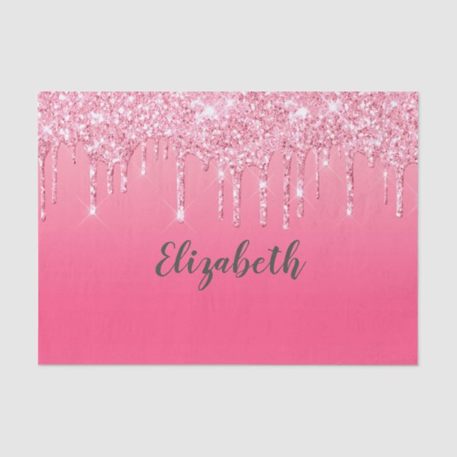 Pink Dripping Glitter Girly Trendy Chic Bling  Tissue Paper (Front)