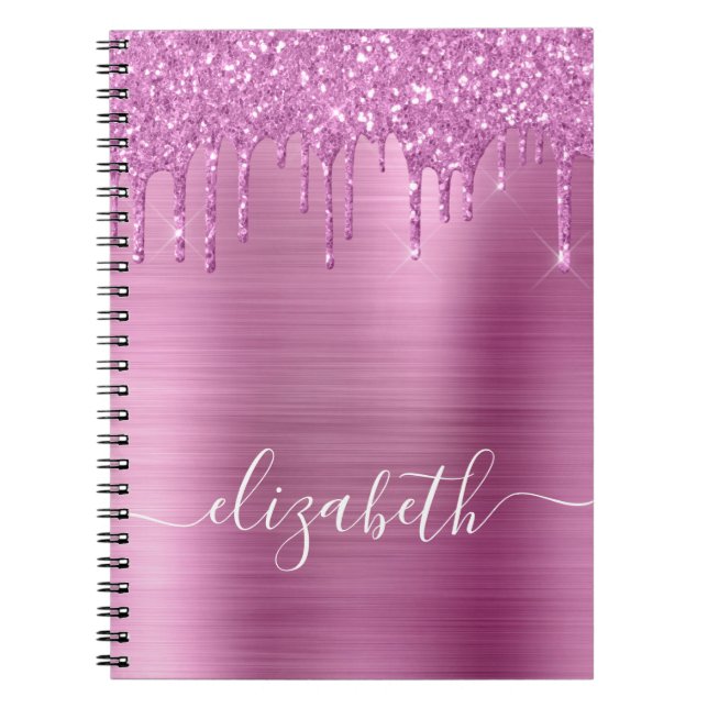 Pink Dripping Glitter Personalized Notebook (Front)