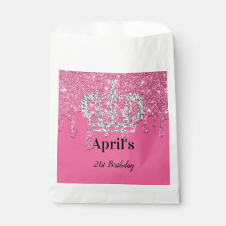 Pink Dripping Glitter | Silver Crown Birthday  Favour Bag