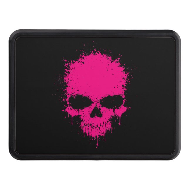 Pink Dripping Splatter Skull Trailer Hitch Cover (Front)