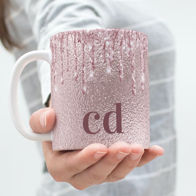 Pink drips custom monogram coffee mug (Creator Uploaded)