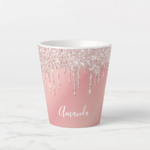 Pink drips name script latte mug