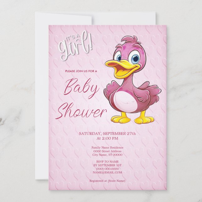 Pink Duck Baby Shower Invitation (Front)